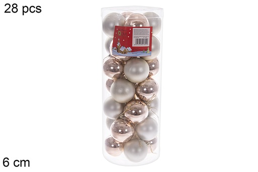 [122632] Pack 28 boules champagne brillantes/mates cylindre 6 cm