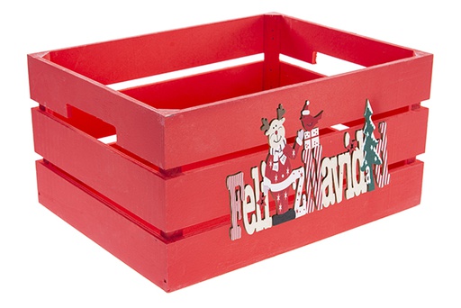 [122647] Caja madera roja decorada Feliz navidad 32x24.5x16cm