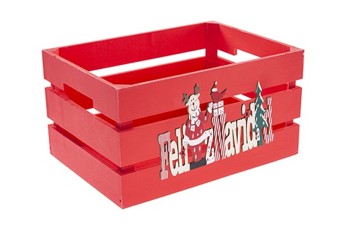 [122648] Caja madera roja decorada Feliz Navidad 28x20x15 cm
