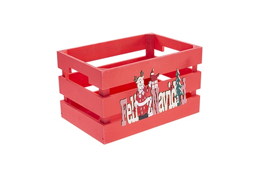 [122649] Boîte en bois rouge décorée Joyeux Noël 24x16x14cm 