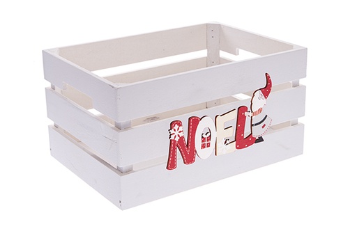 [122656] White wooden box decorated with Noel 28x20x15cm