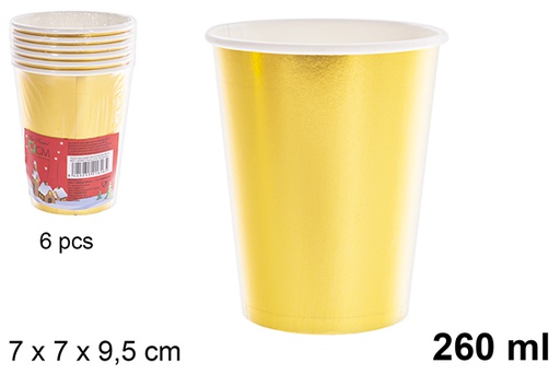 [122669] Pack 6 bicchieri di carta natalizi oro da 260 ml