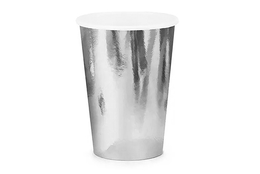 [122670] Pack 6 vasos papel color plata Navidad 260 ml
