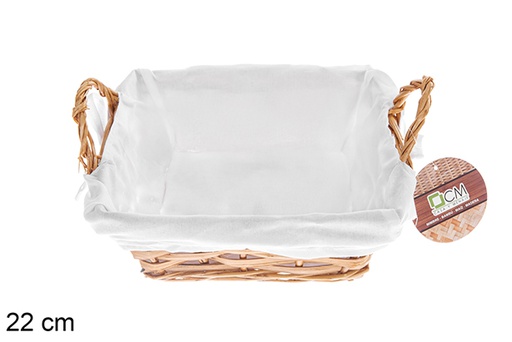 [122678] Square honey-colored wicker basket with fabric 22 cm