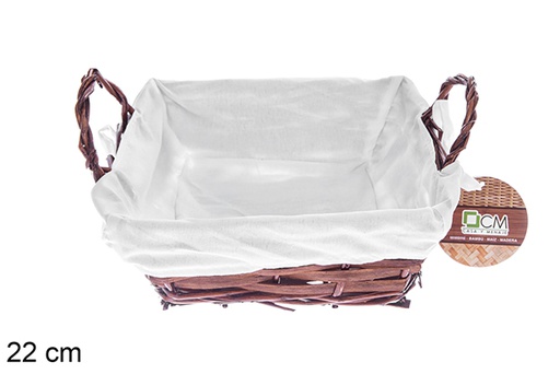 [122679] Cesto quadrado de vime em mogno com tecido 22 cm