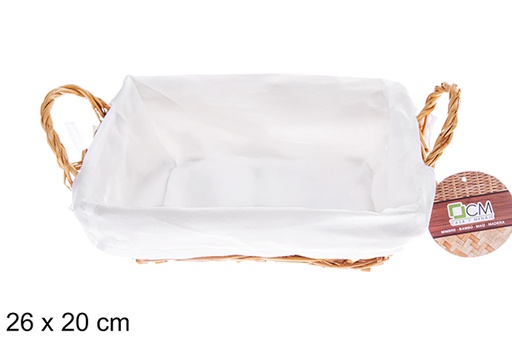 [122680] Panier rectangulaire en osier couleur miel avec tissu 26x20 cm