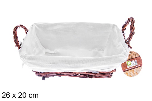 [122681] Cesta mimbre rectangular color caoba con tela 26x20 cm