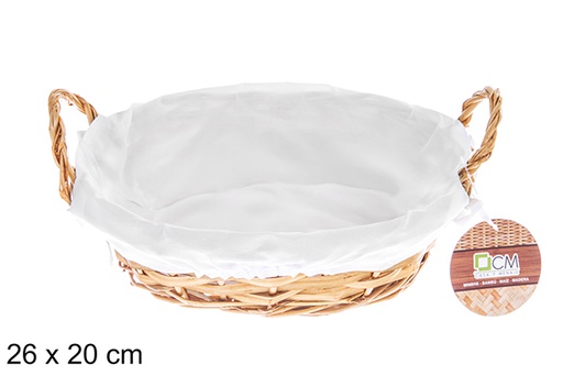 [122682] Honey-colored oval wicker basket with fabric 26x20 cm