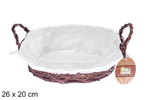 [122683] Panier ovale en osier acajou et tissu 26x20 cm