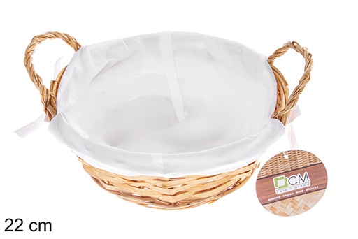[122684] Round wicker basket honey colour with fabric 22 cm