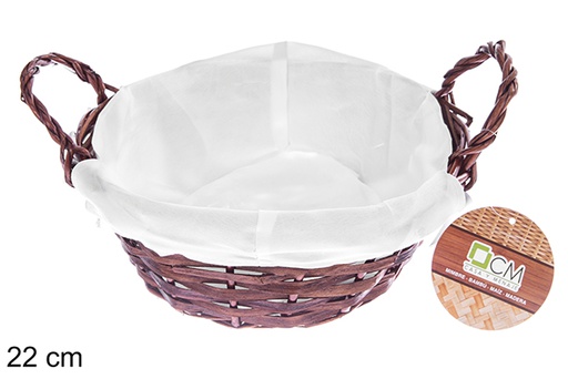 [122685] Mahogany round wicker basket with fabric 22 cm