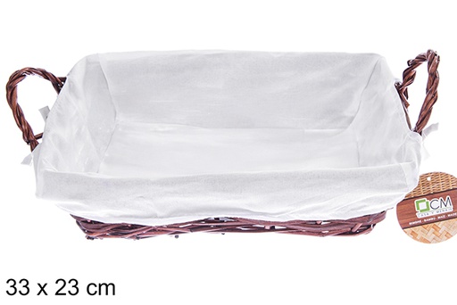 [122687] Cesto retangular de vime em mogno com tecido 33x23 cm