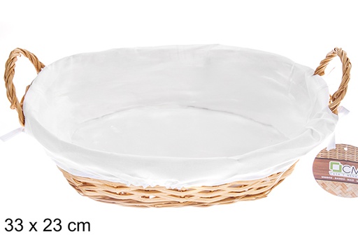 [122688] Honey-colored oval wicker basket with fabric 33x23 cm