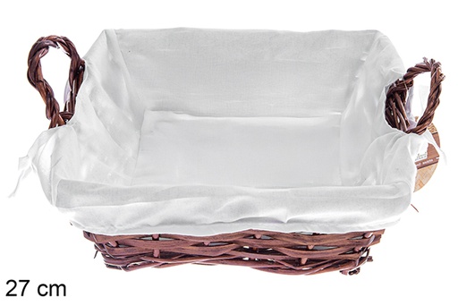 [122691] Cesto quadrado de vime em mogno com tecido 27 cm