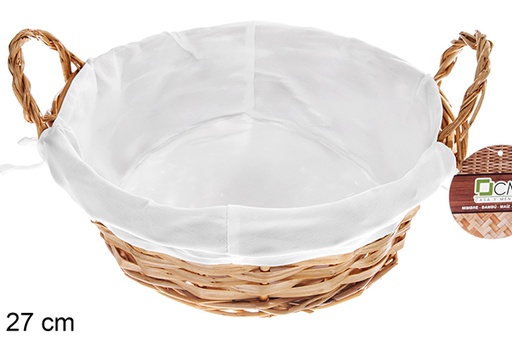 [122692] Honey-colored oval wicker basket with fabric 27 cm