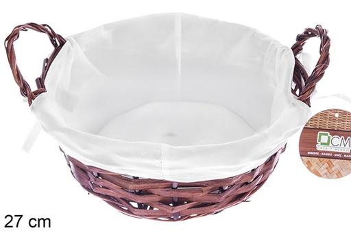 [122693] Cesta mimbre redonda color caoba con tela 27 cm