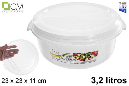 [122695] Grande boîte à lunch ronde blanche couvercle transparent 3,2 l.
