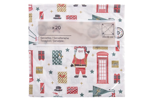 [122705] Pack 20 guardanapos decorados de Natal com 3 folhas de 33 cm