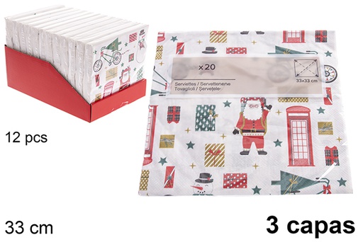 [122705] Pack 20 tovaglioli 3 veli decorati natalizi 33 cm