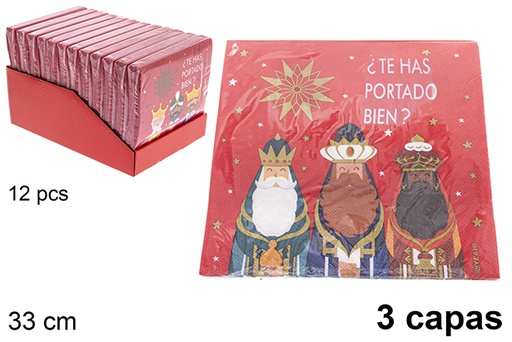 [122706] Pack 20 servilletas 3 capas decoradas 3 Reyes magos 33 cm