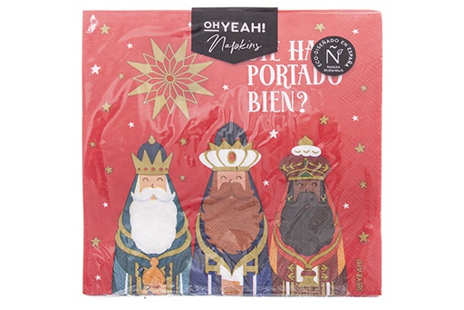 [122706] Pack 20 servilletas 3 capas decoradas 3 Reyes magos 33 cm