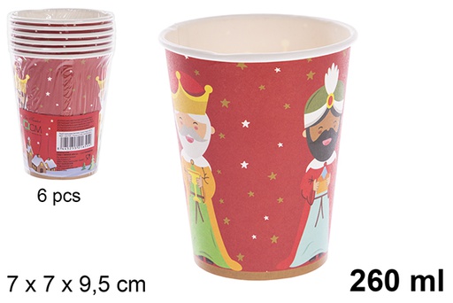 [122708] Pack 6 gobelets en papier décorés des 3 mages 260 ml