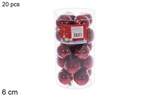 [122717] Pack 20 palline bordeaux lucide/opache cilindriche 6 cm