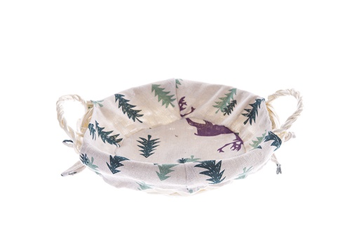 [122728] Round natural wicker basket with Christmas fabric 22 cm