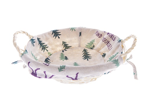 [122729] Cesta redonda em vime natural com tecido natalício 27 cm