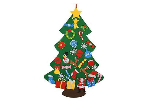 [122730] Albero di Natale in feltro alto 98cm con 10 decorazioni rimovibili