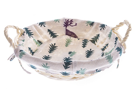 [122731] Cesto rotondo in vimini naturale con tessuto natalizio 33 cm