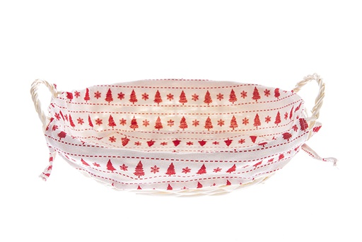 [122735] Cesto ovale in vimini naturale con tessuto natalizio 31x23 cm