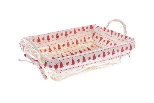 [122739] Rectangular natural wicker basket with Christmas fabric 28x20 cm