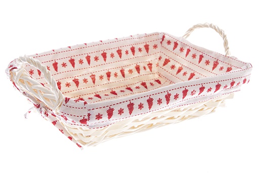 [122740] Panier rectangulaire en osier naturel avec tissu de Noël 34x24 cm