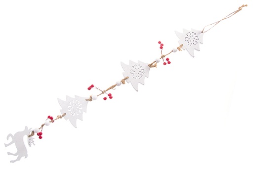 [122743] Colgante madera navidad con bayas y arbol madera blanca 65cm