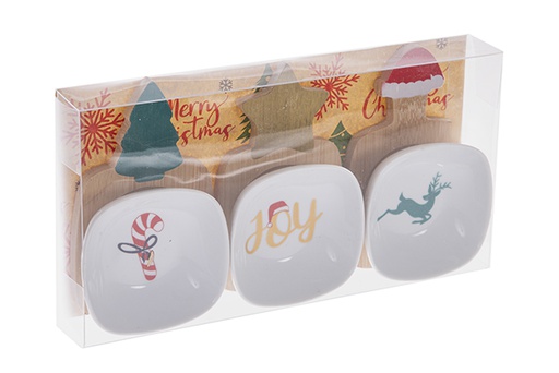 [122753] Tabla de bambu con 3 platos de ceramica decorada navidad 33x12cm (copia)