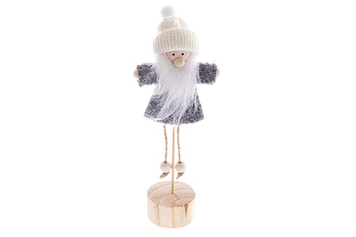 [122760] Figura Navidad con barba traje gris en base madera 21 cm