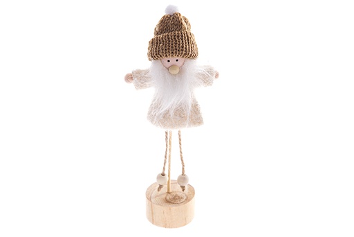 [122761] Figura Navidad con barba traje beige en base madera 21 cm