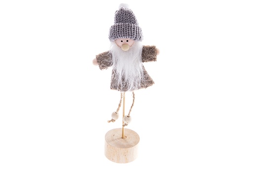 [122762] Figura Navidad con barba traje marrón en base madera 21 cm