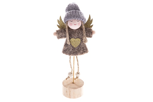 [122763] Figura navidad angel con traje marron en base madera 21cm