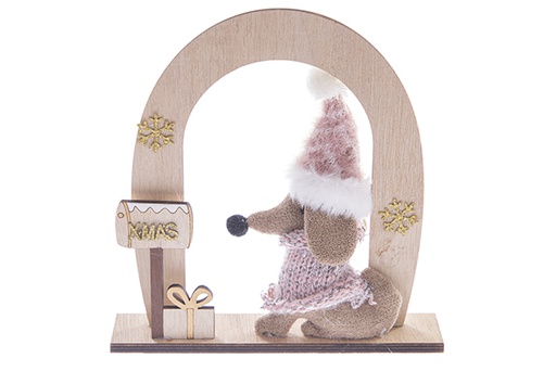 [122766] Figura arco madera con perro Navidad 20 cm