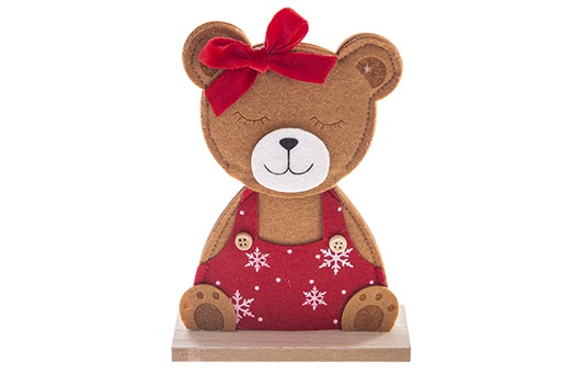 [122773] Figurine en feutre ours en peluche avec bonnet de Noël 18 cm