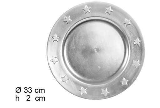 [122795] Silver charger with stars 33 cm