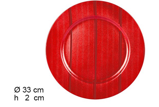 [122811] Bajo plato con rayas rojo 33 cm