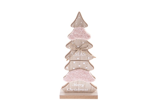 [122829] Figura arbol madera navidad con fieltro rosa 25cm