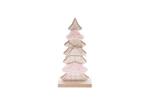 [122830] Figura arbol madera navidad con fieltro rosa 21cm