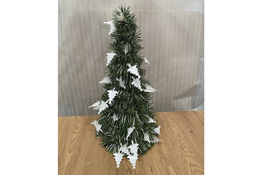 [122892] Cono base verde decorado con arboles de navidad blancos 50cm