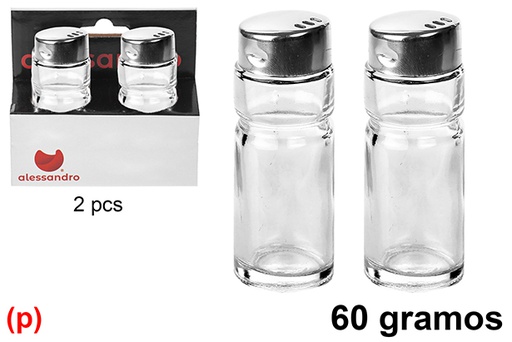 [122988] Pack 2 glass salt shakers with metal lids 60 grams
