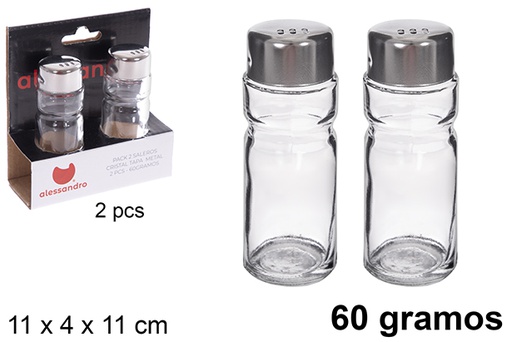 [122988] Pack 2 glass salt shakers with metal lids 60 grams