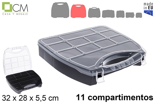 [122991] Scatola organizer in plastica 11 scomparti nero 32x28x5,5 cm